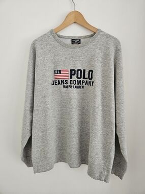 Vintage Ralph Lauren Polo Jeans Company Gray Crewneck Sweatshirt 90s